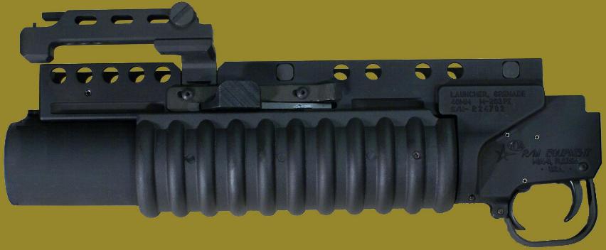 M203PI 40mm Grenade Launcher for use with weapons having rails.